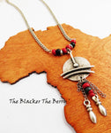 Women Ethnic Necklace Beaded Silver Red Jewelry