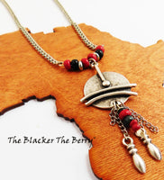 Women Ethnic Necklace Beaded Silver Red Jewelry