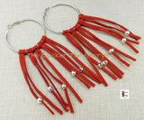 Red Earrings Fringe Jewelry Handmade Black Owned