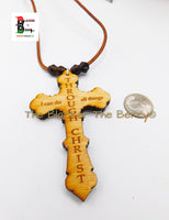 Christian Cross Necklace Philippians 4:13 Men Jewelry Wooden Large