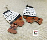 African Earring Women Silhouette White Black Wooden Jewelry Hand Painted