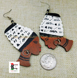 African Earring Women Silhouette White Black Wooden Jewelry Hand Painted