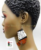 African Earring Women Silhouette White Black Wooden Jewelry Hand Painted