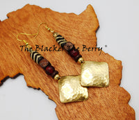Ethnic Earrings Hammered Jewelry Beaded Red Gold Women