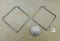 Silver Square Hoop Earrings Women Jewelry Stainless Steel Black Owned Business