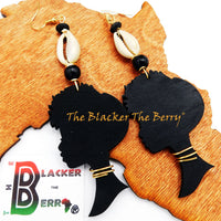 African Earrings Long Women Silhouette Jewelry Black Handmade Hand Painted