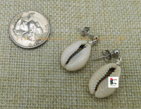 Cowrie Earrings Silver Post Dangle Jewelry Women Small Ethnic Handmade