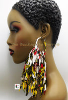 White Ankara Earrings African Fringe Jewelry Black Red Black Yellow Handmade Long Black Owned