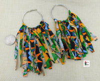 Ankara Earrings African Fringe Jewelry Blue Green Orange Handmade Black Owned