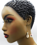 Cowrie Earrings Long Wire Handmade Women White Black Dangle Jewelry