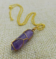 Stone Wrapped Necklace Amethyst Purple Women Adjustable Jewelry Black Owned