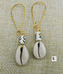Cowrie Earrings Long Wire Handmade Women White Black Dangle Jewelry