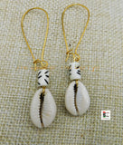 Cowrie Earrings Long Wire Handmade Women White Black Dangle Jewelry