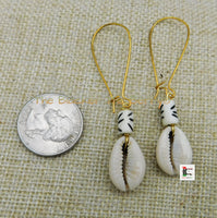Cowrie Earrings Long Wire Handmade Women White Black Dangle Jewelry