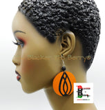 Orange & Black Earrings Hand Painted Wooden Jewelry