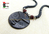 African Mask Necklace Black Beaded Jewelry Afrocentric Ethnic Ebony Wood