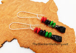 Black Power Fist RBG Earrings Pan African Beaded Jewelry Silver