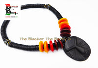 African Ebony Wooden Ethnic Jewelry Necklaces Black Red Handmade Black Owned