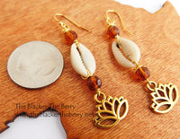 Lotus Earrings Gold Cowrie Shell Jewelry Women
