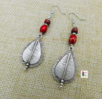 Ethnic Women Silver Spear Earrings Red Handmade Jewelry Black Owned