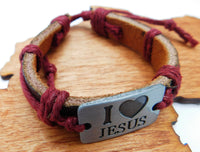 I Love Jesus Bracelet Adjustable Jewelry Gift Ideas Burgundy