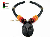 African Ebony Wooden Ethnic Jewelry Necklaces Black Red Handmade Black Owned