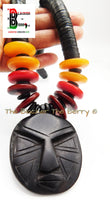 African Ebony Wooden Ethnic Jewelry Necklaces Black Red Handmade Black Owned