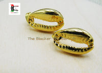 Gold Cowrie Post Earrings Stainless Steel Jewelry Black Owned
