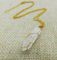 Stone Wrapped Necklace White Crystal Gold Tone Women Adjustable Jewelry Black Owned