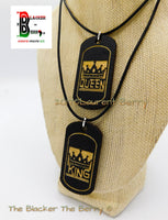 King & Queen Necklaces Wooden Dog Tags Handmade by The Blacker The Berry ®