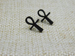 Ankh Stud Earrings Black Stainless Steel Jewelry