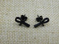 Ankh Stud Earrings Black Stainless Steel Jewelry