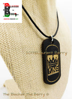 King & Queen Necklaces Wooden Dog Tags Handmade by The Blacker The Berry ®