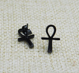 Ankh Stud Earrings Black Stainless Steel Jewelry