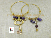 Charm Bangles Gold Tone Purple Blessed Jewelry Women Bracelets Handmade Beaded