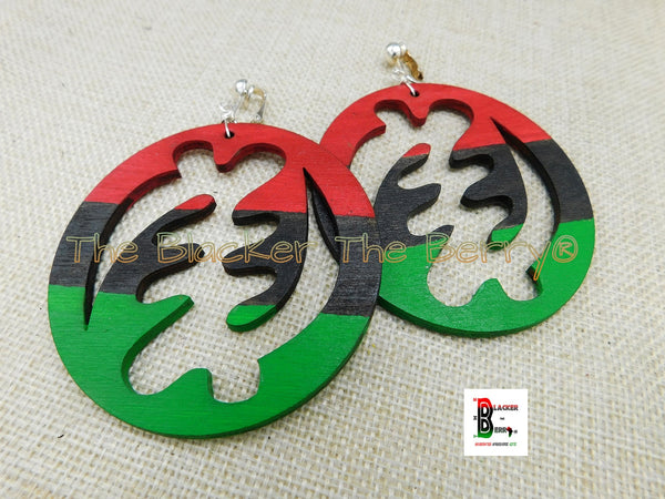 Gye Nyame Clip On Earrings African Adinkra RBG Pan African Non Pierced Jewelry Handmade