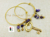 Charm Bangles Gold Tone Purple Blessed Jewelry Women Bracelets Handmade Beaded