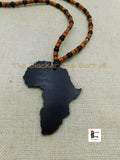 Africa Necklace Beaded Jewelry Wooden Black Brown Long Africa Shape Motherland