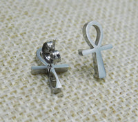 Ankh Stud Earrings Silver Stainless Steel Jewelry