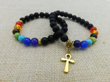 Ankh Bracelet Beaded Black Jewelry Colorful 2 Piece