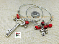 Jesus Bracelets Silver Red Women Beaded Charm Jewelry Stainless Steel