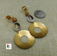 Cowrie Earrings Brass Circle Long Dangle Women Jewelry Beaded