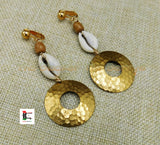 Cowrie Earrings Brass Circle Long Dangle Women Jewelry Beaded