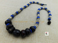 Men Necklaces African Beaded Jewelry Blue Brown Long