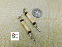 Silver Ankh Earrings Post Jewelry Beaded Brown Cream Women Black Owned