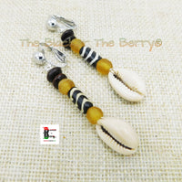 Cowrie Clip On Earrings Ethnic Women Jewelry Handmade Non Pierced Black Owned