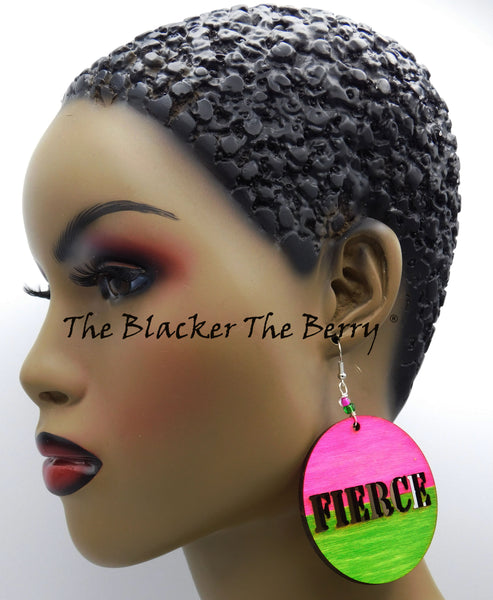 Fierce Earrings Hand Painted Pink Green Black Owned Business
