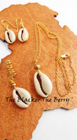 Cowrie Jewelry Set Gold Necklace Earrings Hair Women