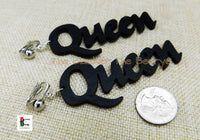 Queen Clip On Earrings Black Wooden Non Pierced Handmade Jewelry Women