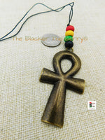 Large Ankh Car Charm Rear Mirror Antique Gold Rasta Black Owned